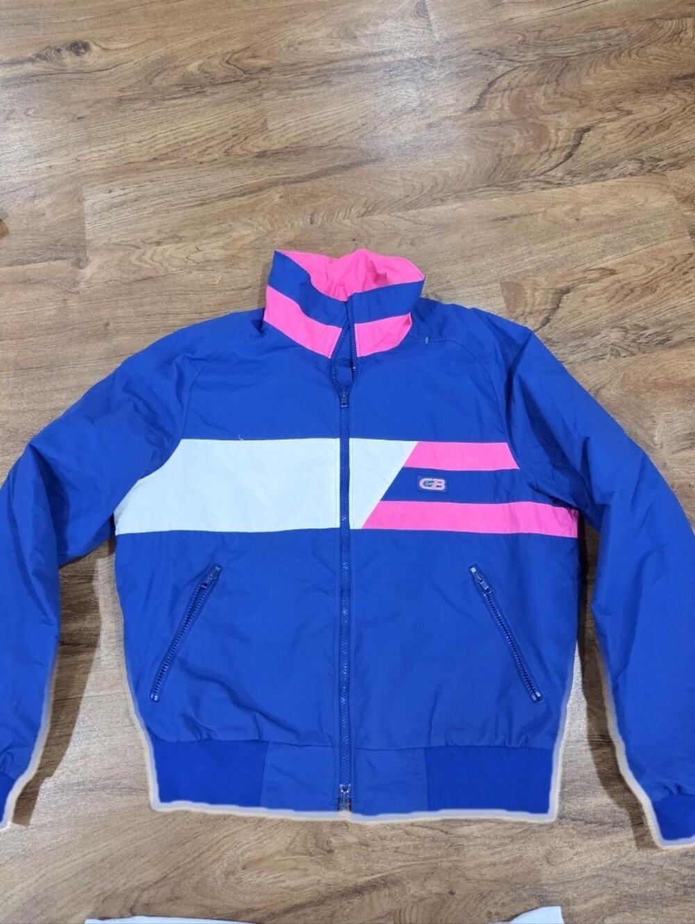 Vintage 80s CB Sports XL Neon Colorblock Blue Pink  Windbreaker Jacket Ski Coat